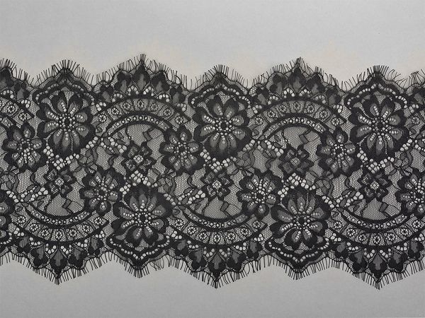 Кружево шантильи (реснички) 220 мм, цв.2 черный, уп. 3 м, Kruzhevo