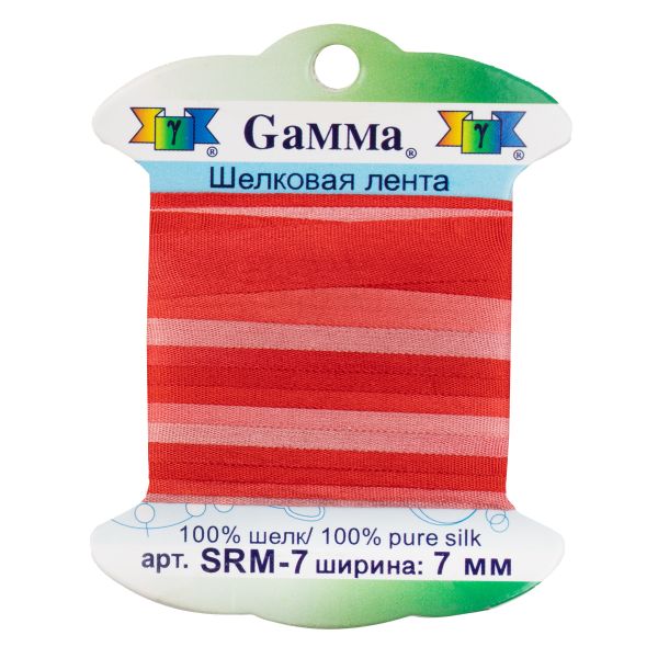 Лента (тесьма) шелковая 7.0 мм / 9.1±0.5 метров, M046 розовый/красный, Gamma SRM-7