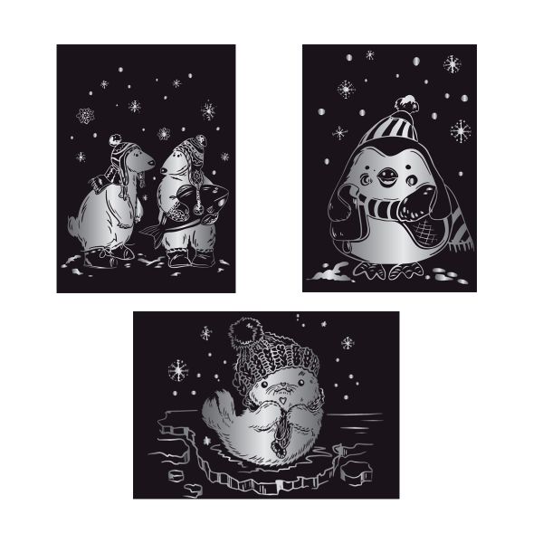 Набор для творчества Гравюра мини Зимние забавы (серебро), 10х15 см, 1х3 шт, Hobbius GHPM-13