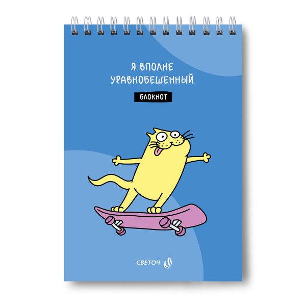 Блокнот на гребне, выборочный лак, A5 60 л., 4 шт, клетка, Жил был кот 01258, Светоч Б131