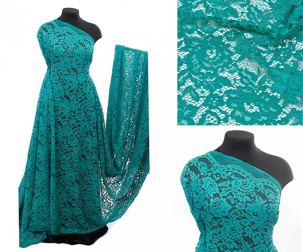 Ткань кружевная (гипюр) с кордом диз.LN-3002 шир.145 см, 130 г/м², цв.300 ментоловый уп.22,86м