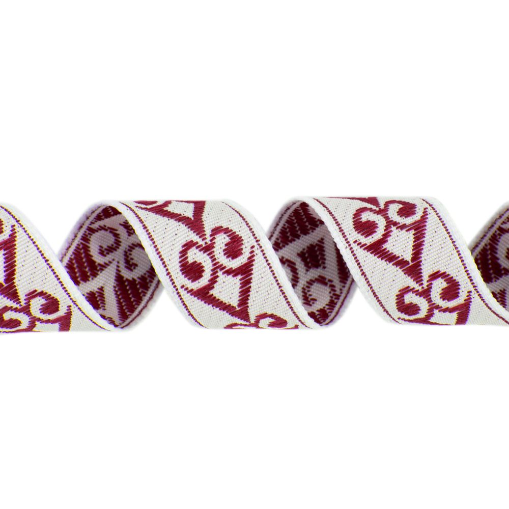 Лента (тесьма) жаккардовая 18.0 мм / 25±1 метров, рис.9797, белый/бордо, Gamma С3771Г17 рис.9797