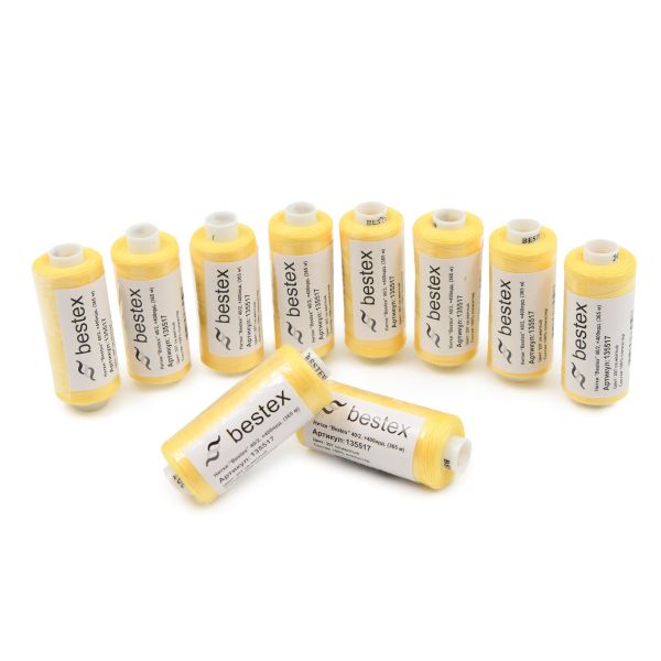 Нитки швейные бытовые Bestex 40/2, 365 м (400 ярд) / 10 кат., 207 светло-желтый