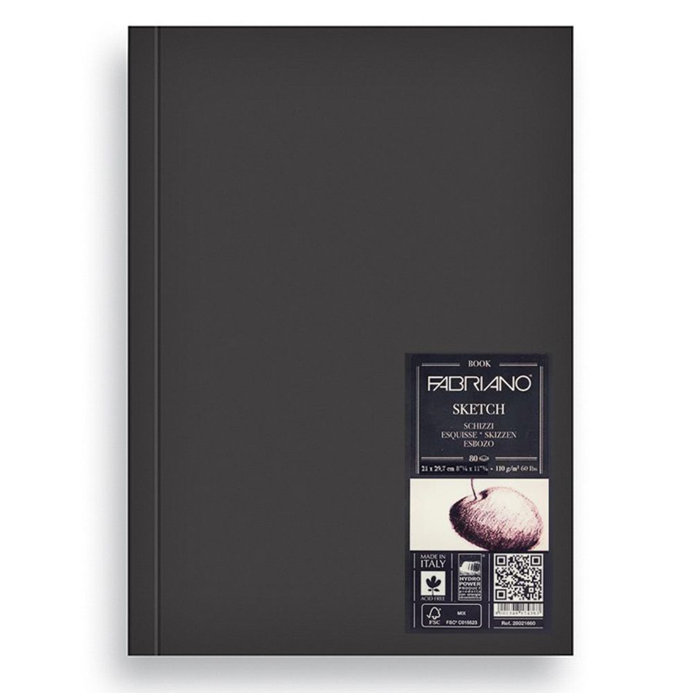 Альбом для эскизов А5 Fabriano Sketchbook 110 г/м², 21х29.7 см, склейка с трех сторон 80 л, Fabriano 19100002