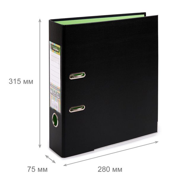 Регистратор PVC, 2-х стороннее покрытие, мет.уг. 75 мм, 10 шт, Trend A4 арочный механ, черный/салатовый ЕС100262114, Expert Complete