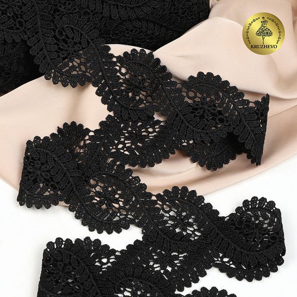 Кружево гипюр (плетёное) 50 мм, TBY.0735, черный, 13.71м, Kruzhevo