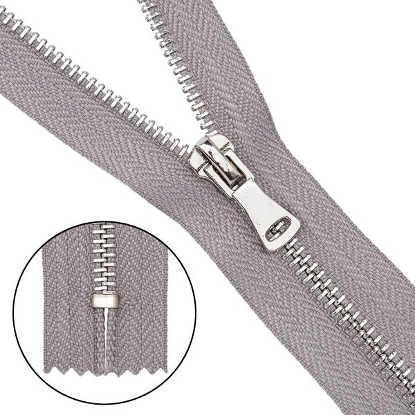 Молния металл Т5 (5 мм) 1 зам., н/раз., 18 см, никель, 340 св.серый, 10 шт