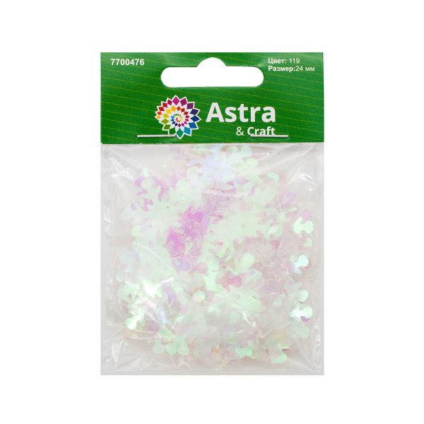 Пайетки фигурные снежинки, 24 мм, упак. 10 гр, Астра, 119 розовый прозрачный с эффектом AB, уп.10 шт