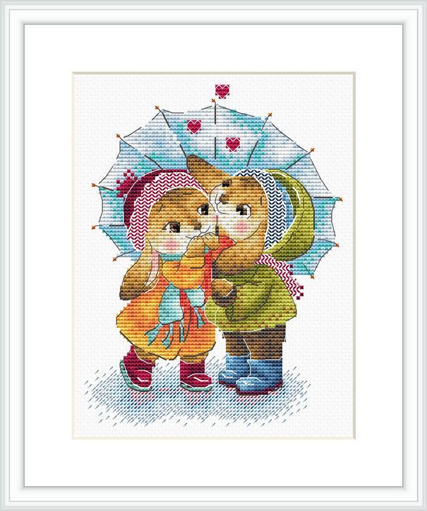 Набор для вышивания нитками МП Студия М-778, Двое под зонтом, 18х13 см