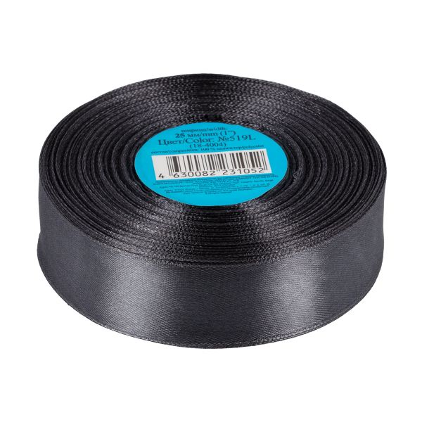 Лента атласная 1-сторонняя 25.0 мм / 33±2 метра, №519L(18-4004) т.серый, Gamma