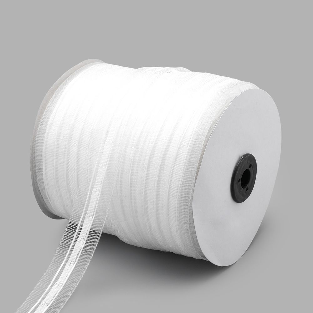 Лента (тесьма) шторная: сборка параллельная нефикс. 25 мм / 100 метров, органза