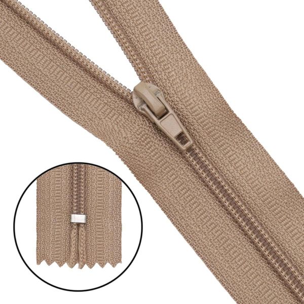 Молния спираль (витая) брючная Т4 (4 мм), 1 зам., н/раз., 20 см, автомат, F294 бежевый, уп.10 штук