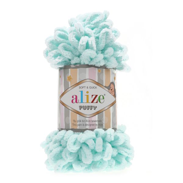 Пряжа Alize (Ализе) Puffy / уп.5 мот. по 100 г, 9м, 015 светлая бирюза A