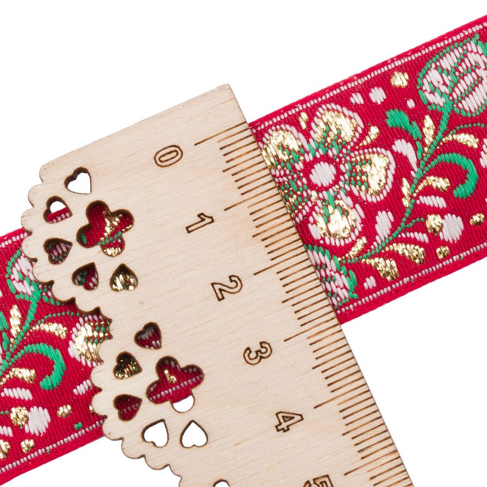 Лента (тесьма) жаккардовая 32.0 мм / 25±1 метров, с метанитом рис. 9565 Яблоневый цвет (1 красный) С3104Г17