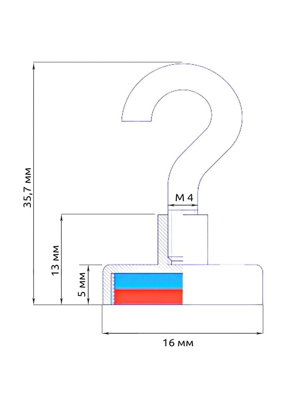Крючок на неодимовом магните E16, 6 шт