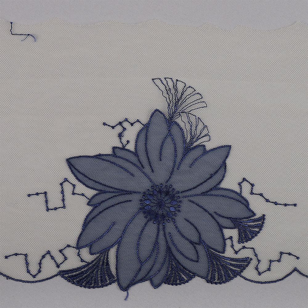 Кружево на сетке (вышитое) 155 мм, цв.молочный+синий уп. 13 м, Kruzhevo