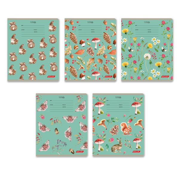 Тетрадь ученическая школьная, выборочный лак, A5+ 24 л. на скобе 65 г/м², белизна 100% 30 шт, клетка, 000715 Живой лес, Светоч 24ТЕТк-003