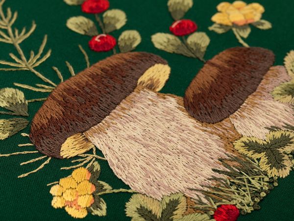 Набор для вышивания нитками Panna, Живая картина Грибы. Белые, 20.5х20.5 см