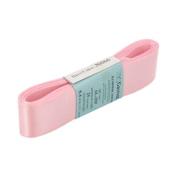 Лента атласная 1-сторонняя 25.0 мм / 5 шт по 5.4 метра, №066 розовый, Gamma AL-25P