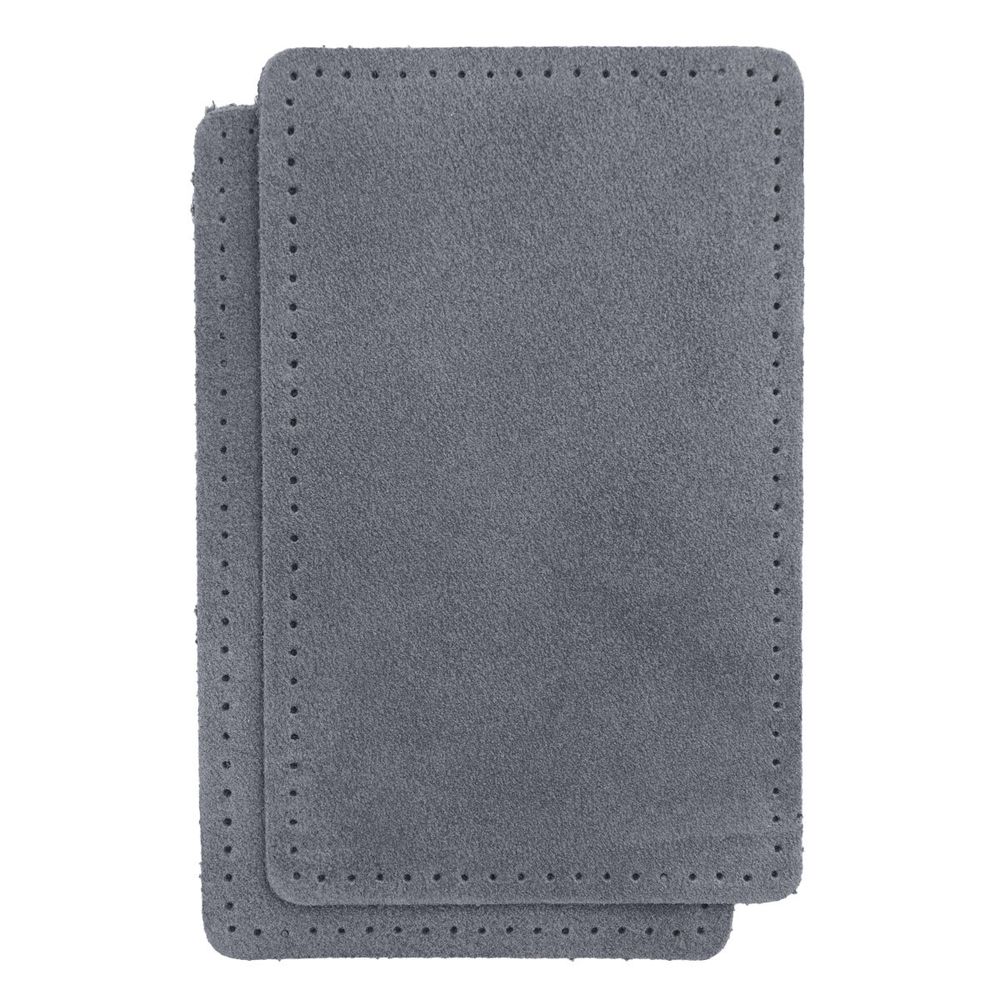 Заплатки пришивные из замши, прямоугольник 8х12,7см с перфорацией, 2 шт, 100% кожа, 26 серый, 59123