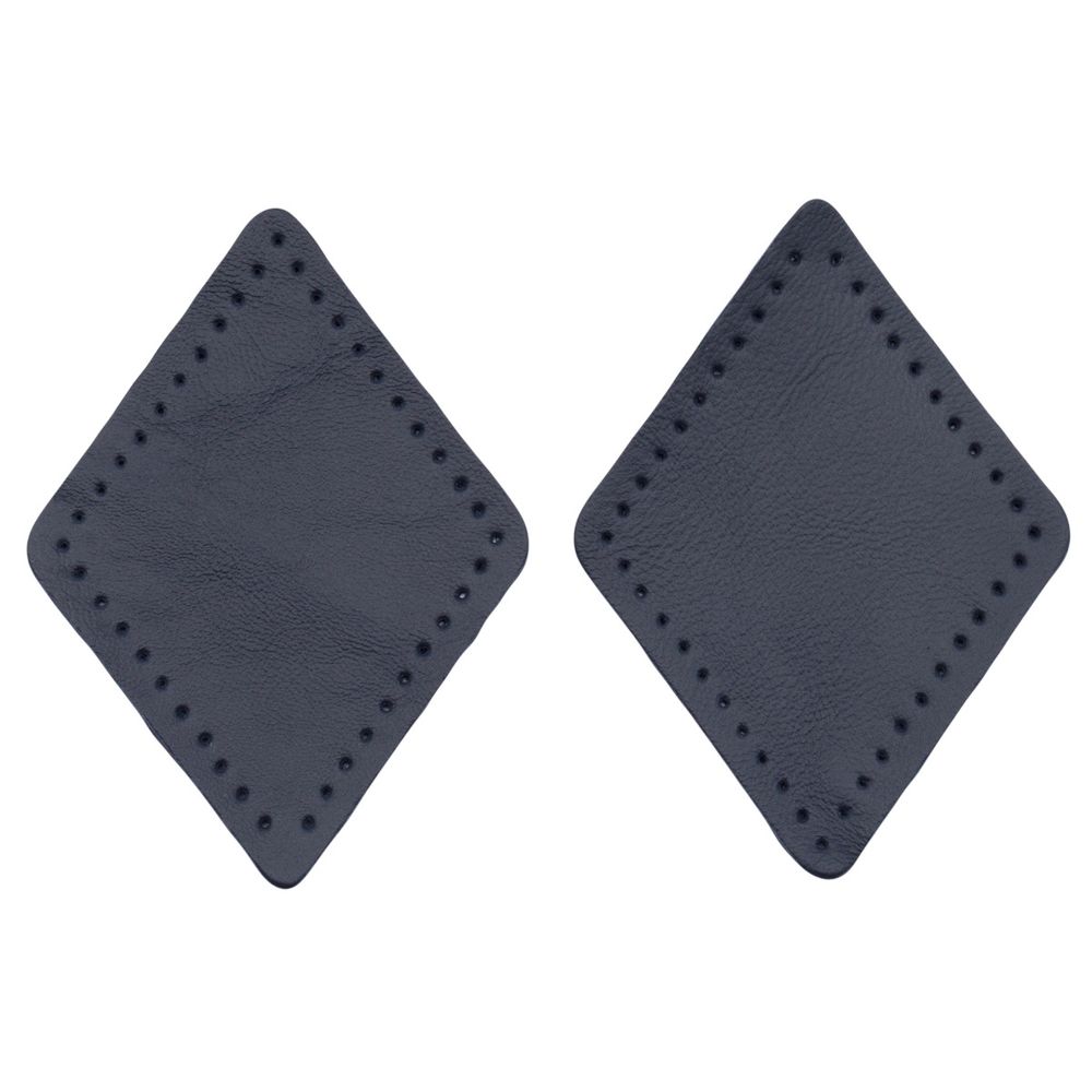 Заплатки пришивные из кожи, ромб 6х8,4см с перфорацией, 2 шт, 100% кожа, 05 темно-синий, 9115
