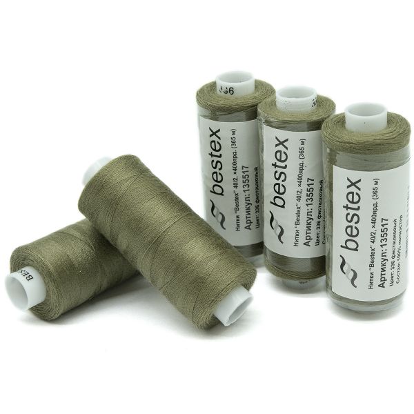 Нитки швейные бытовые Bestex 40/2, 365 м (400 ярд) / 10 кат., 336 агатовый серый