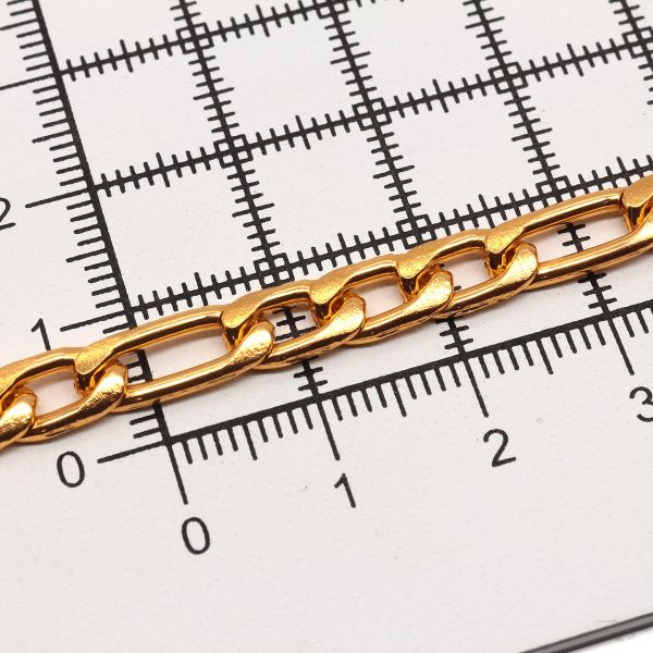 Цепь алюминиевая 13,7 мм, 5,7 мм + 9,1 мм, 5,7 мм, боб(10 м) (золото) K16339