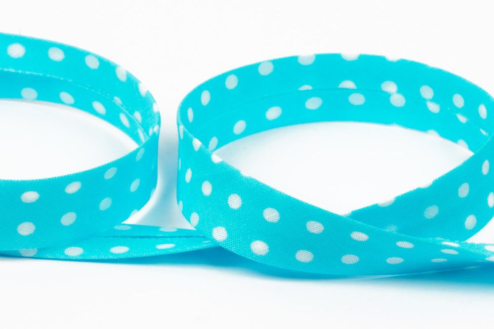 Косая бейка хлопковая 15 мм / 5 шт по 5.4 метра, №029 крупный горох/голубой, Gamma GBF-15