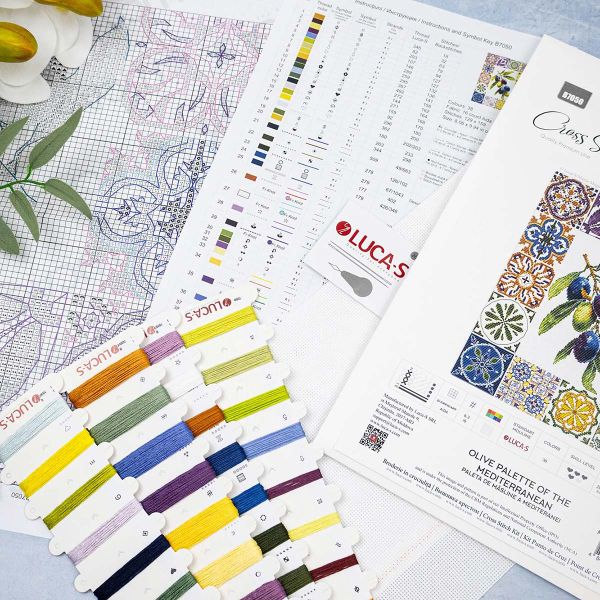 Набор для вышивания нитками Luca-S, Оливковая палитра Средиземноморья, 20х25см