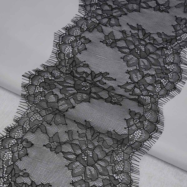 Кружево шантильи (реснички) 165 мм, / 3 метра, на сетке, черный