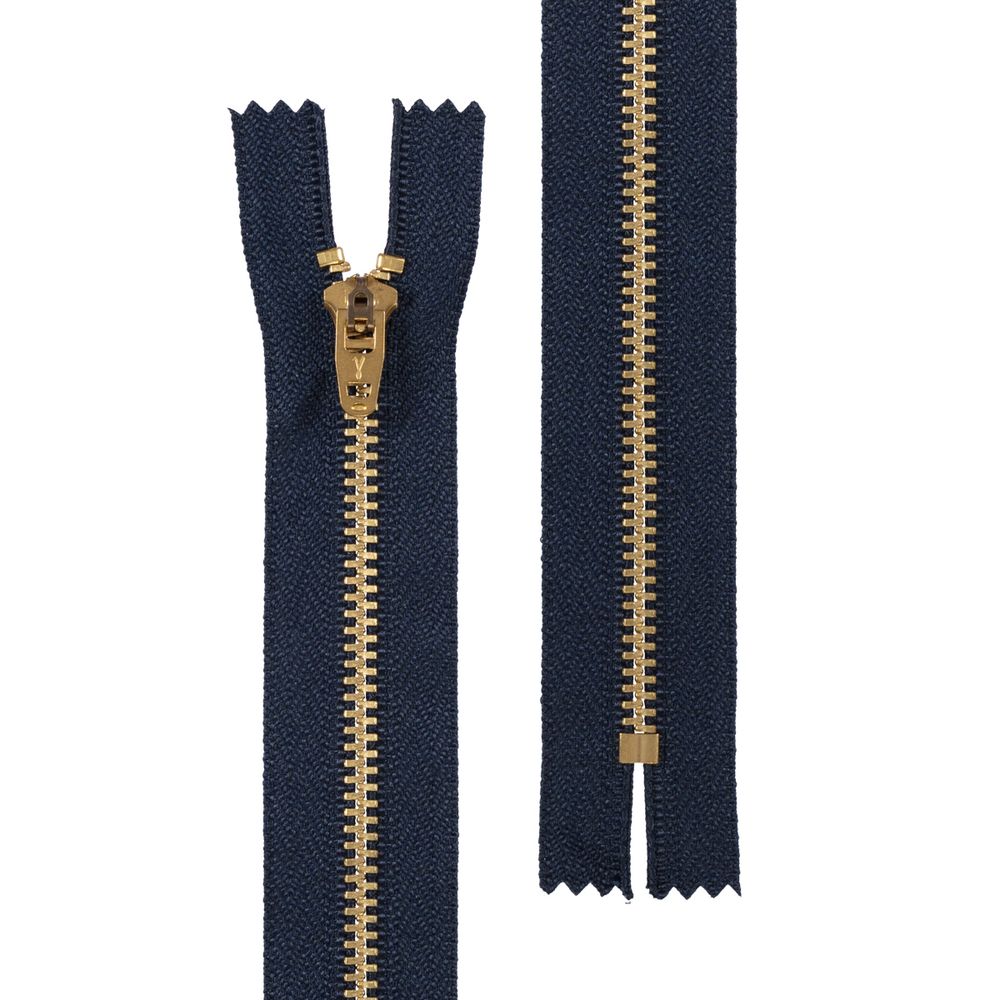 Молния металл джинсовая Т4 (4 мм) 1 зам., н/раз., 18 см, под латунь, 318 т.синий, Gamma JIN Y 4L