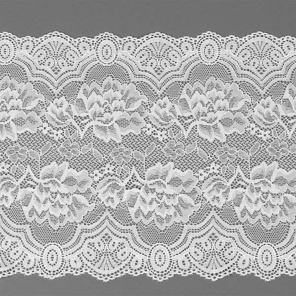 Кружево бельевое эластичное 200 мм / 25 м, 30257, цв.001 белый, Kruzhevo