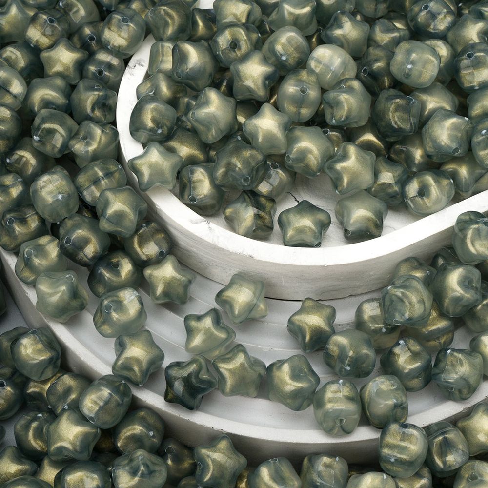 Бусины акрил 12.5х11х10.6 мм, 500 г, дымка, золот. шиммером звезда, AD009 оливковый, (7748706)7557 , Astra&Craft