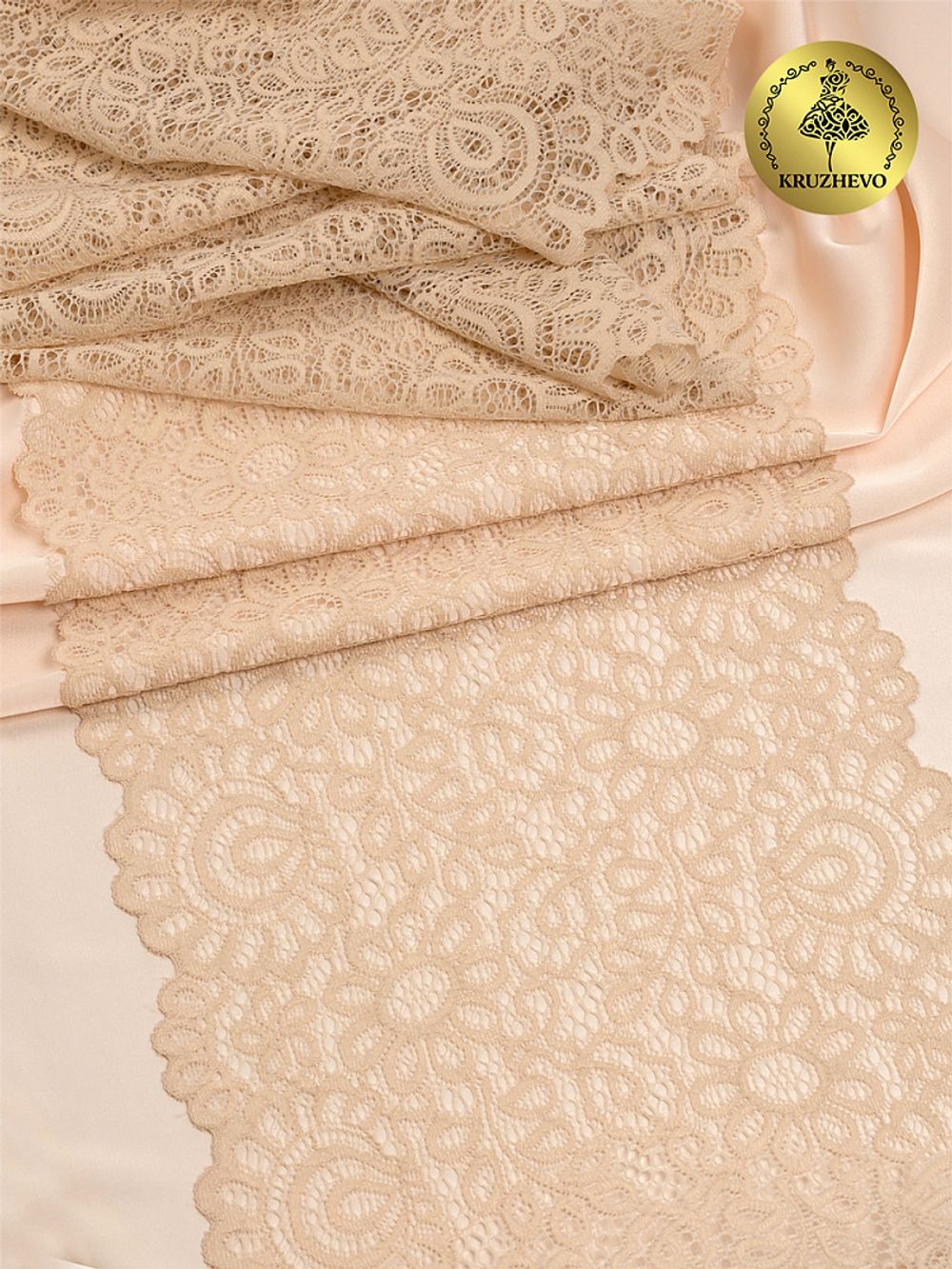Кружево эластичное (стрейч) YSTL00839 205мм цв.126 бежевый, 25 м, Kruzhevo