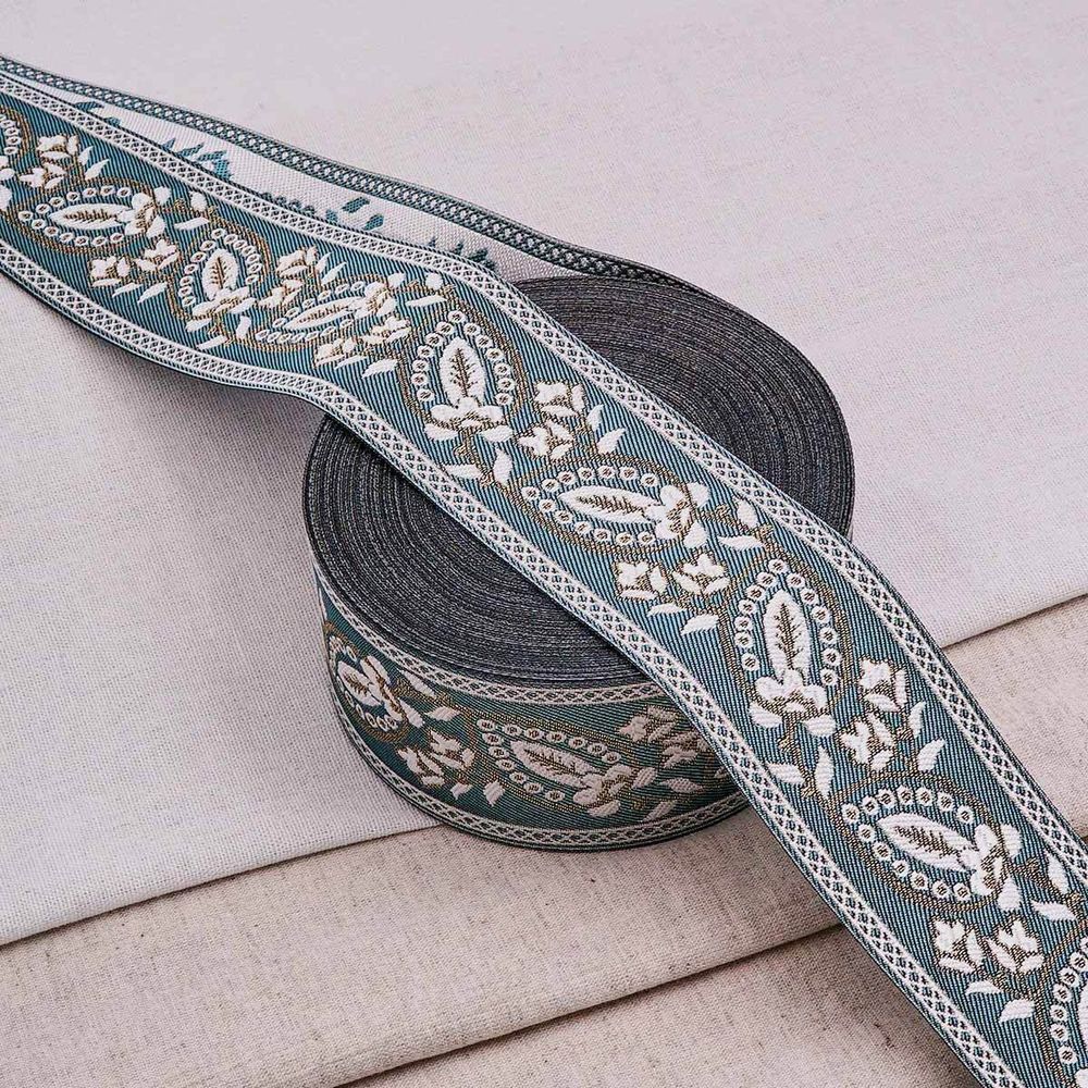 Лента (тесьма-бордюр) жаккардовая 60.0 мм / 25±1 метров, 3 бирюзовый, 3AR2679