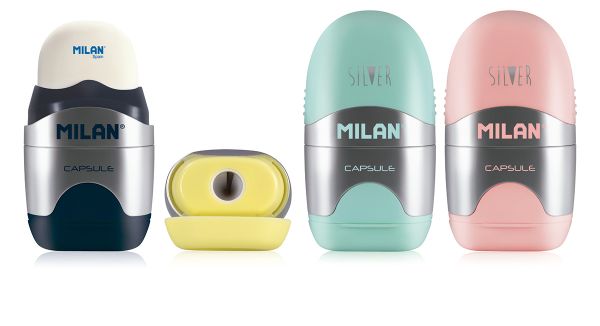 Ластик-точилка Capsule Silver 1 отверстие 12 шт, 4714112 ассорти, Milan