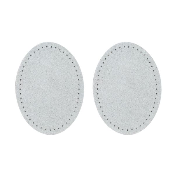 Заплатки пришивные из замши овал 6х8.2 см, с перфорацией, 2 шт, 100% кожа, 25 серо-белый, 59114