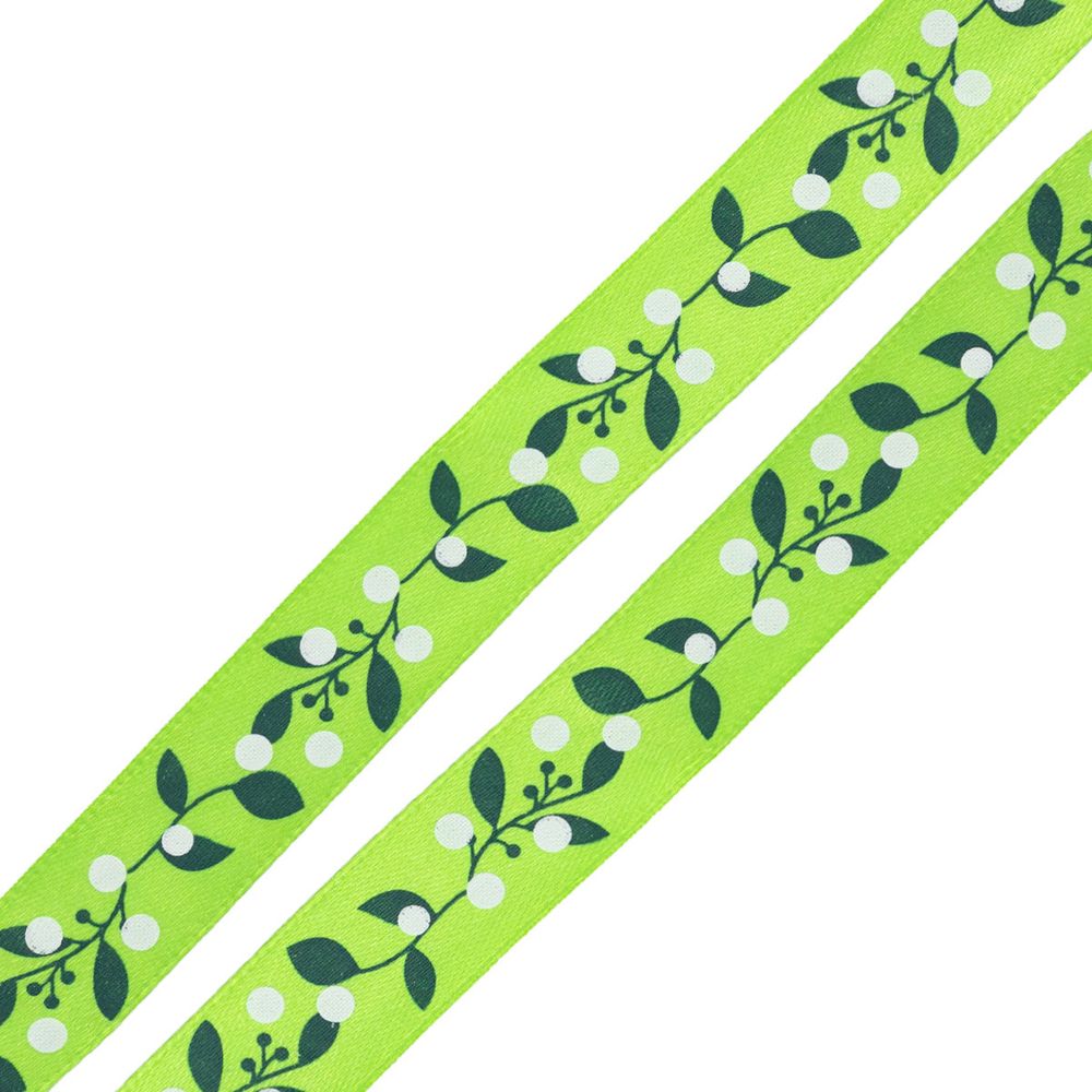 Лента атласная с рисунком 15.0 мм, Ягодная ветвь, 3м (зеленый)