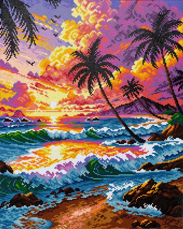 Кристальная (алмазная) мозаика Фрея ALPD-310, на подрамнике, Закат над океаном, 40х50 см