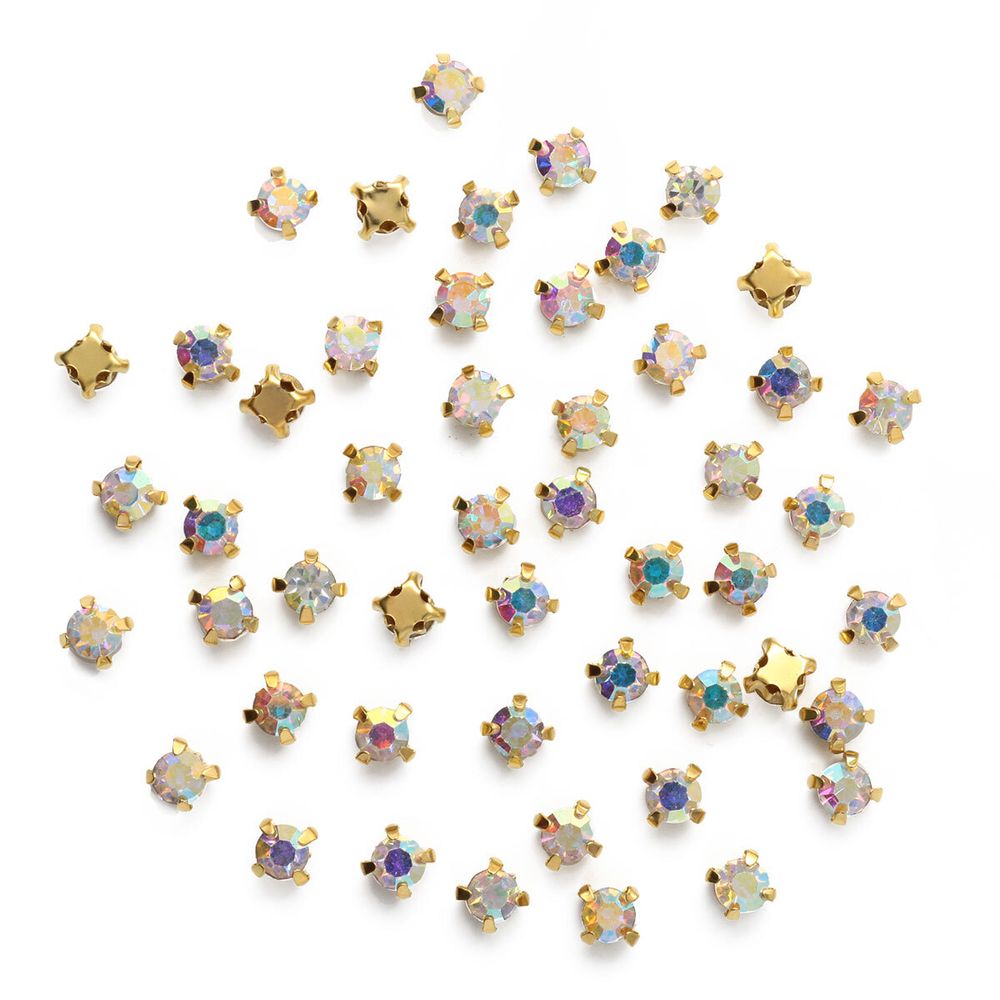 Хрустальные стразы в цапах/золото, 4мм, 50 шт/упак, Astra&Craft (42 прозрачный AB), 4AR159/166