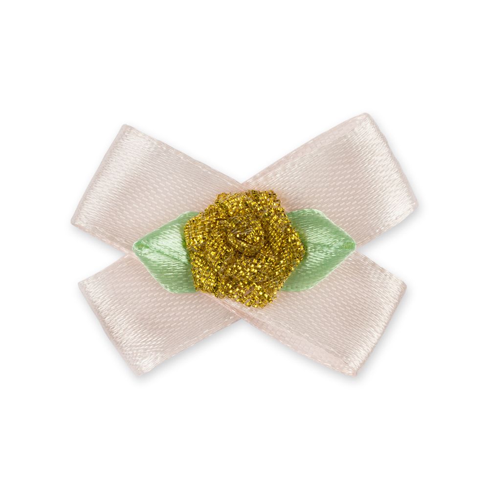 Цветочки пришивные 3х4 см, атласная на банте, 10 шт, 49 розовый-золотой, Blitz