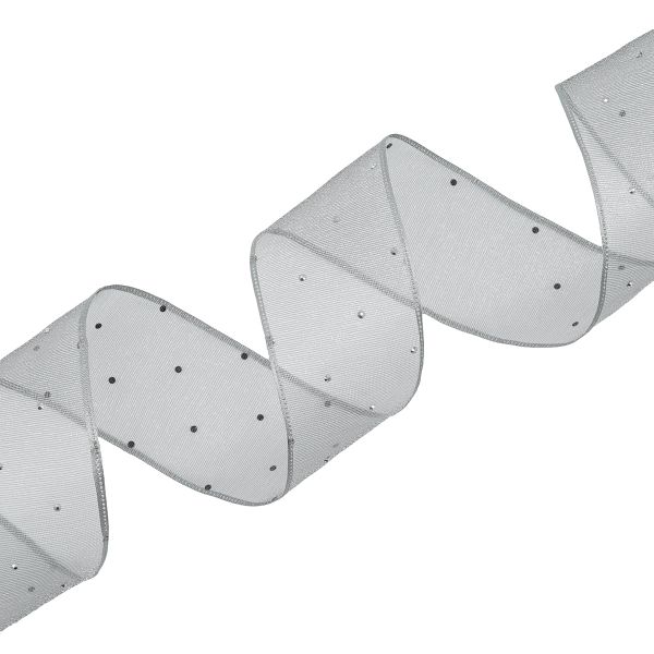 Лента декоративная со стразами 40 мм, / 9.14 метра, серый