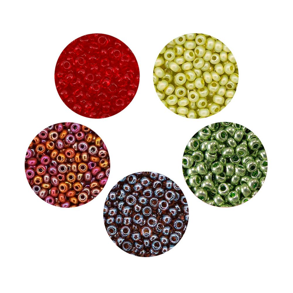 Набор бисера Preciosa 063, 5 цветов по 20 гр, № 10/0 (2.3 мм), диаметр 2,3 мм, 100 гр