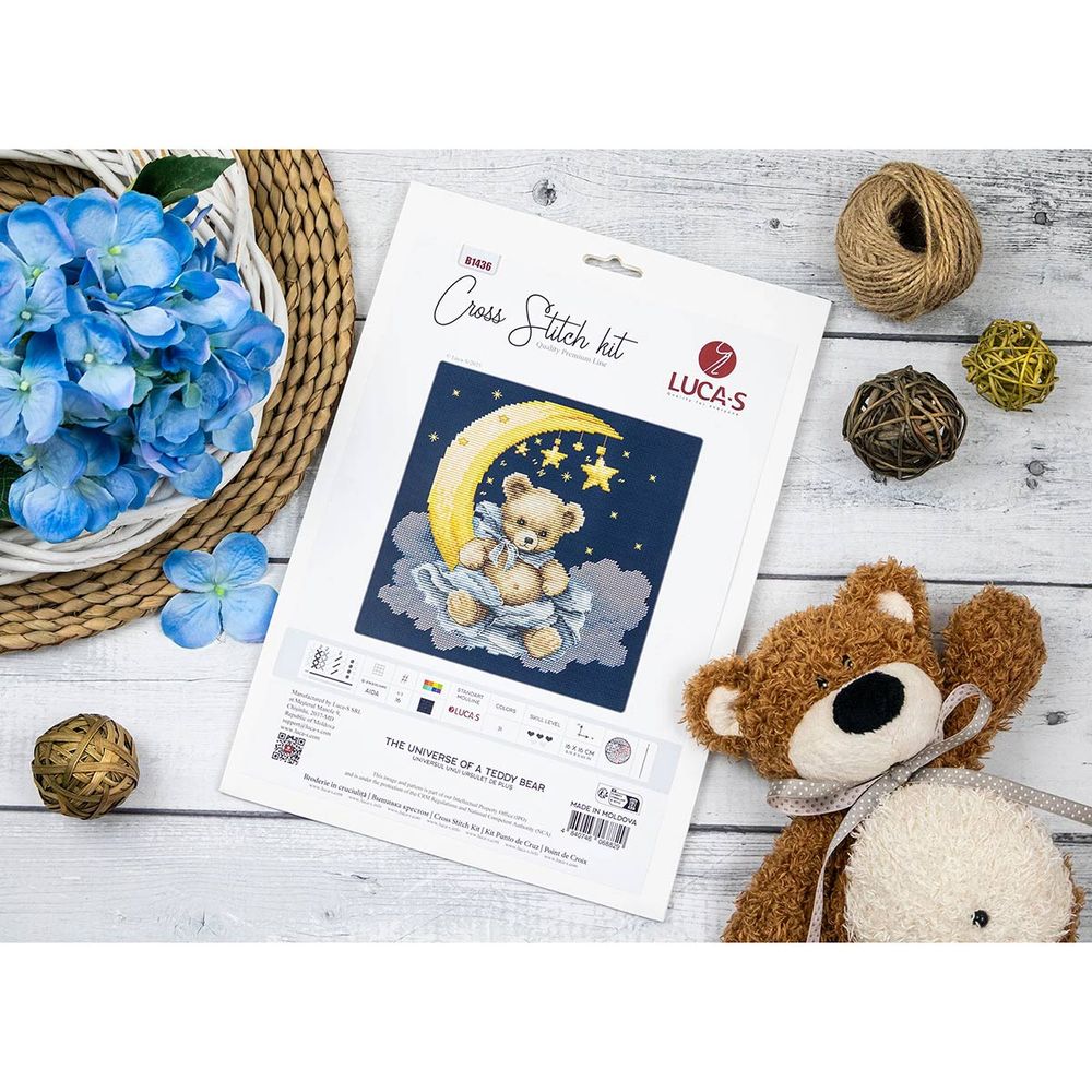 Набор для вышивания нитками Luca-S B1436, Вселенная плюшевого мишки 16х16см