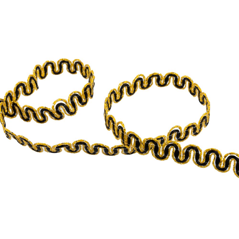 Тесьма декоративная 10 мм / 10 метров, метал. рис. 8657, черный/ под золото, Blitz