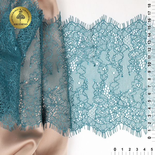 Кружево шантильи (реснички) 170 мм, A88 цв.F222 изумрудно-синий, 3 метра, Kruzhevo