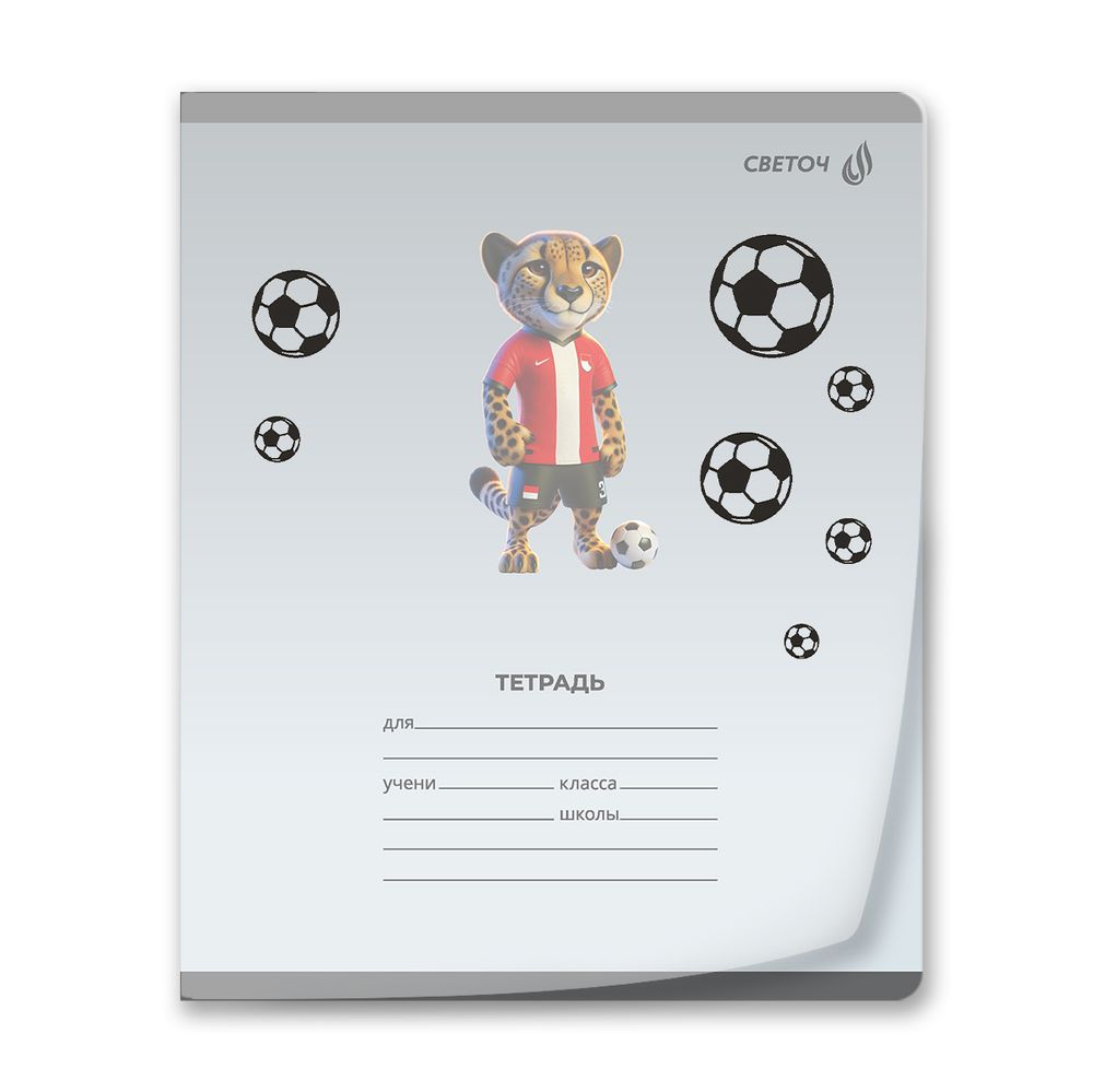 Тетрадь ученическая школьная пластик. обложкой 180 мкм. с трафарет. печатью, цвет.запечат.титул лист A5 12 л. на скобе 65 г/м², белизна 100% 25 шт клетка, 01391 Футбол, Светоч Т68