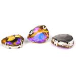 Хрустальные стразы в цапах формы капля, желтый с покрытием AB 13х18 мм, 3 шт., АЦ005НН1318