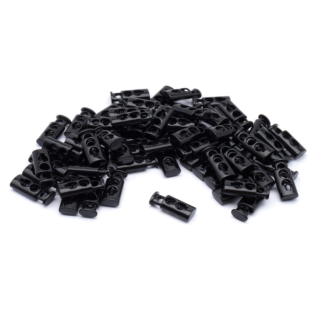 Фиксатор (зажим) для шнура металл 2 отв., 10х23 мм, (in ⌀4 мм), черный глянец, 100 шт