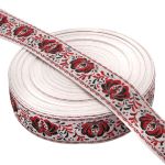 Лента (тесьма) жаккардовая 32.0 мм / 25±1 метров, рис. 9581 Гжель, (2 белый/красный/черный) С1853Г17